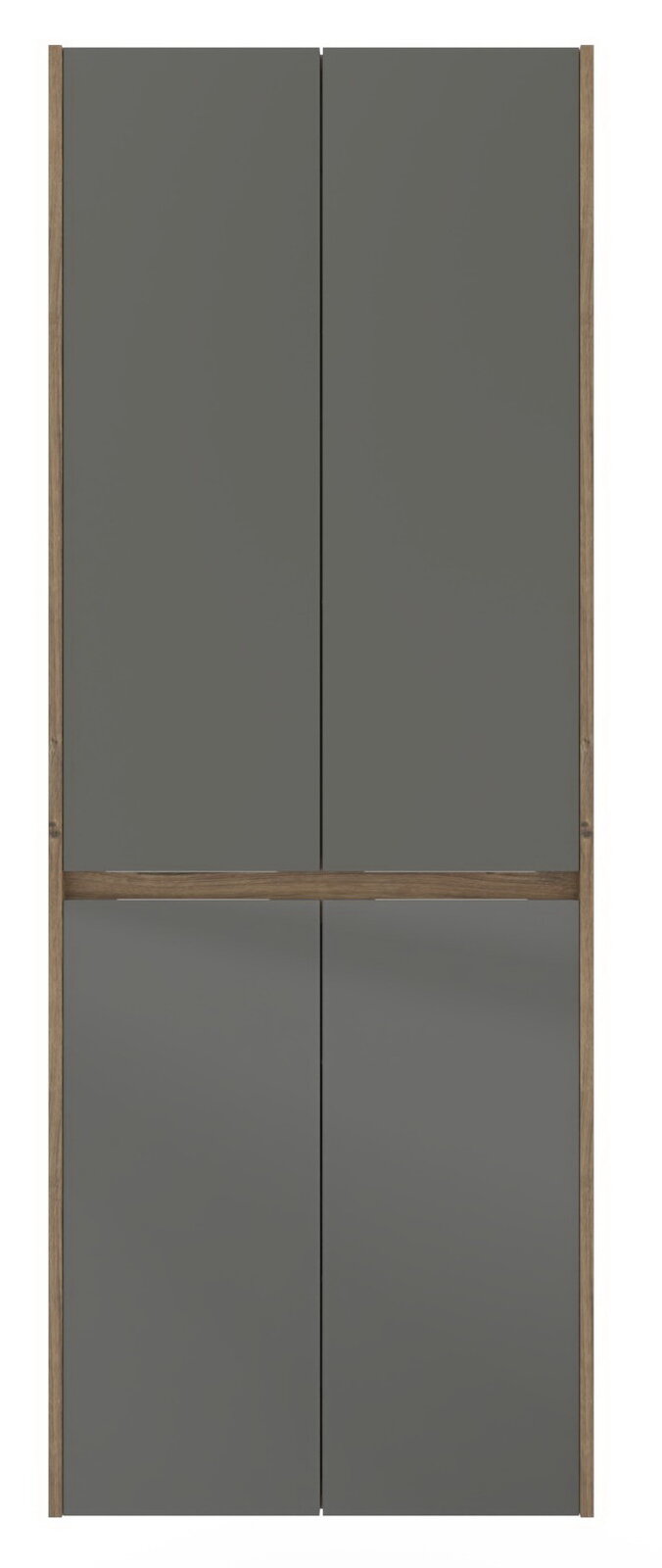 Sadena Hochschrank LANDAU Hochschrank mit grauen Türen und Holzrahmen, Frontalansicht