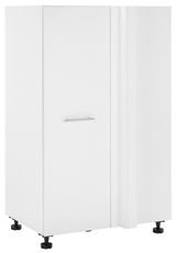 Weißer Eckschrank mit Metallgriff, auf verstellbaren Füßen, Frontalansicht
