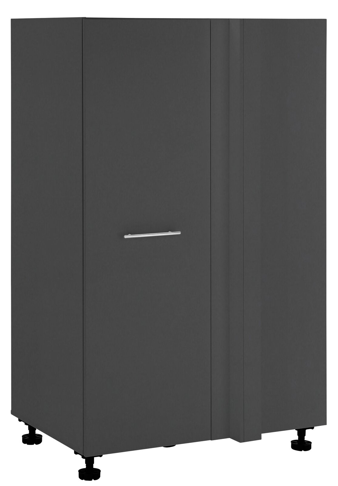 XORA Eckschrank PRIMUS Grauer Eckschrank mit zwei Türen und silbernem Griff, frontal betrachtet.