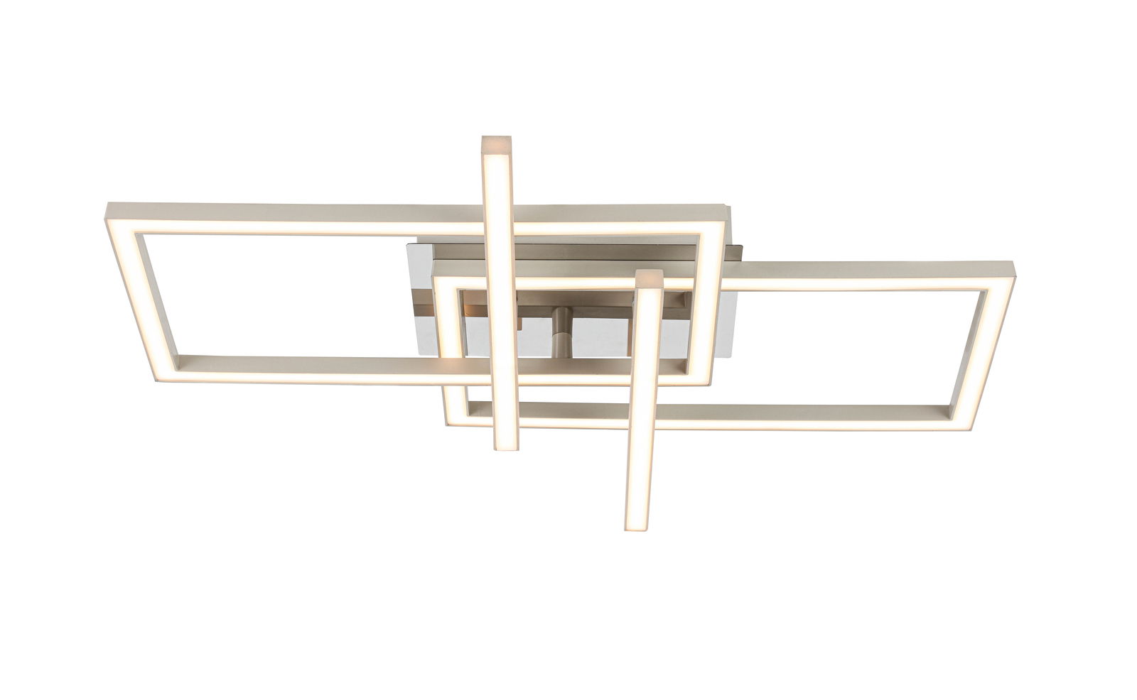 Moderne LED-Deckenleuchte mit geometrischem Design, seitliche Perspektive