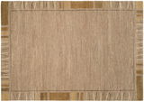 Beige Wollteppich mit dezenten Streifenmustern und Fransen, Draufsicht