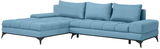 Blaue Ecksofa mit Ottomane, moderne Metallfüße, Perspektive von vorne links