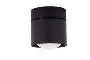 Schwarzer LED-Spotkopf aus der Seitenperspektive, zylindrische Form mit sichtbarer Glaskuppel.