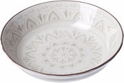 Weißes Beilagenschale mit dekorativem Muster, seitliche Perspektive
