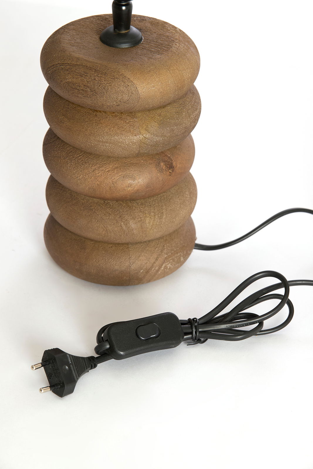 Light&Living Lampenfuß BUDONGO Holz-Lampenfuß mit runder, gestapelter Form und schwarzem Kabel mit Schalter, seitliche Perspektive