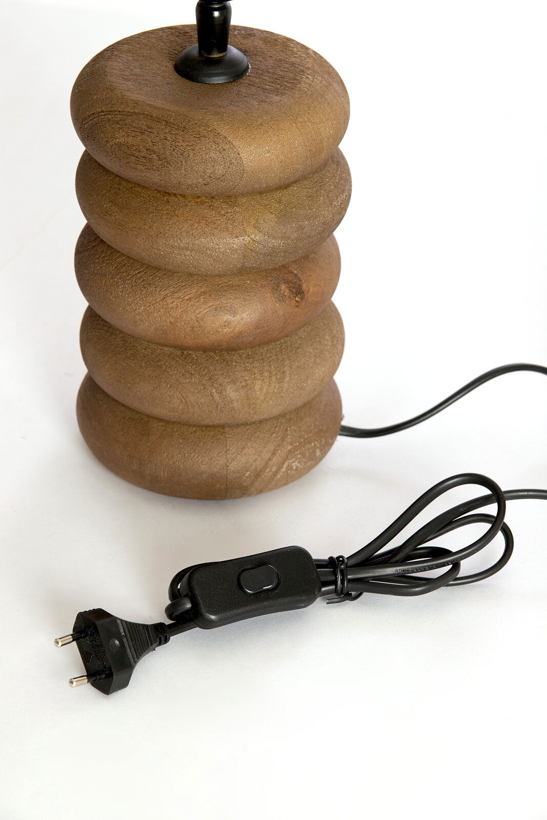 Light&Living Lampenfuß BUDONGO Holz-Lampenfuß mit runder, gestapelter Form und schwarzem Kabel mit Schalter, seitliche Perspektive
