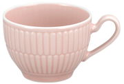 Rosa Espressoobertasse mit geriffeltem Muster, seitliche Perspektive