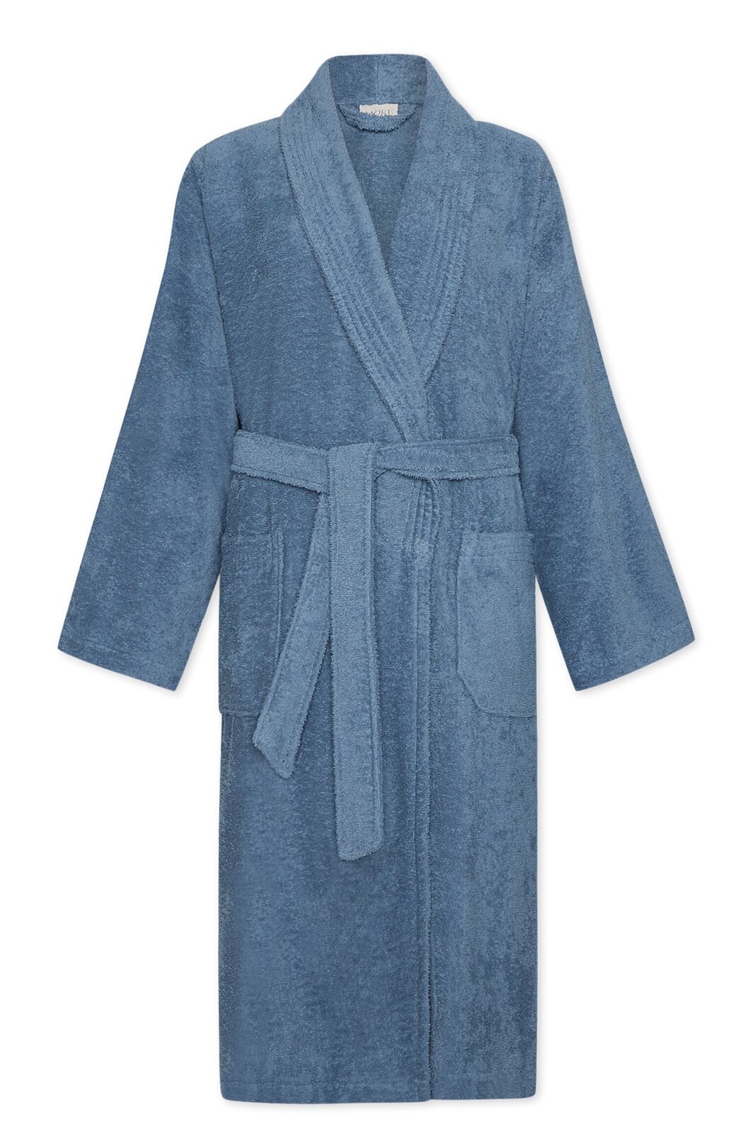 MÖVE Bademantel Schalkragen M HOMEWEAR BASIC Blauer Bademantel mit Schalkragen und Gürtel, Vorderansicht