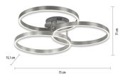 Moderne Deckenleuchte aus Stahl mit drei ineinander verschlungenen Ringen, seitliche Perspektive