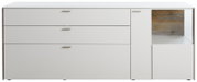 Wit dressoir met drie lades en een deur, vooraanzicht
