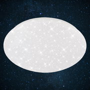 Runde LED-Deckenleuchte in Weiß mit funkelndem Sternenhimmel-Effekt, Ansicht von unten