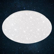 Runde LED-Deckenleuchte in Weiß mit funkelndem Sternenhimmel-Effekt, Ansicht von unten