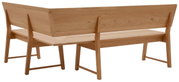 Rückansicht einer Eckbank aus Holz mit klaren Linien und natürlicher Holzmaserung.