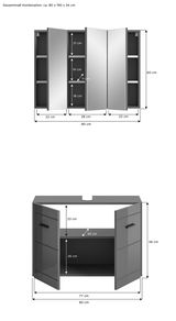 Badkombination mit Spiegelschrank und Unterschrank, Gesamtmaß ca. 80 x 190 x 34 cm, Frontalansicht
