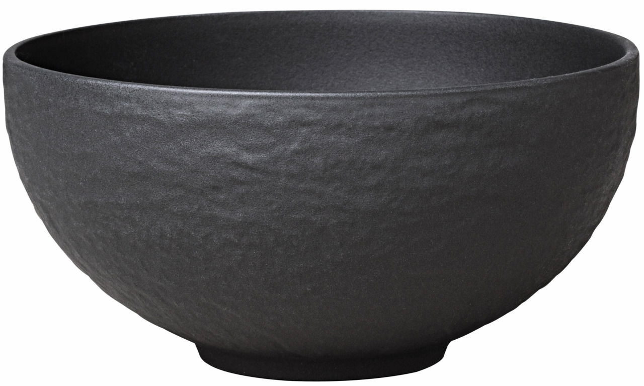 Schwarze Schale mit rauer Oberfläche, seitliche Perspektive