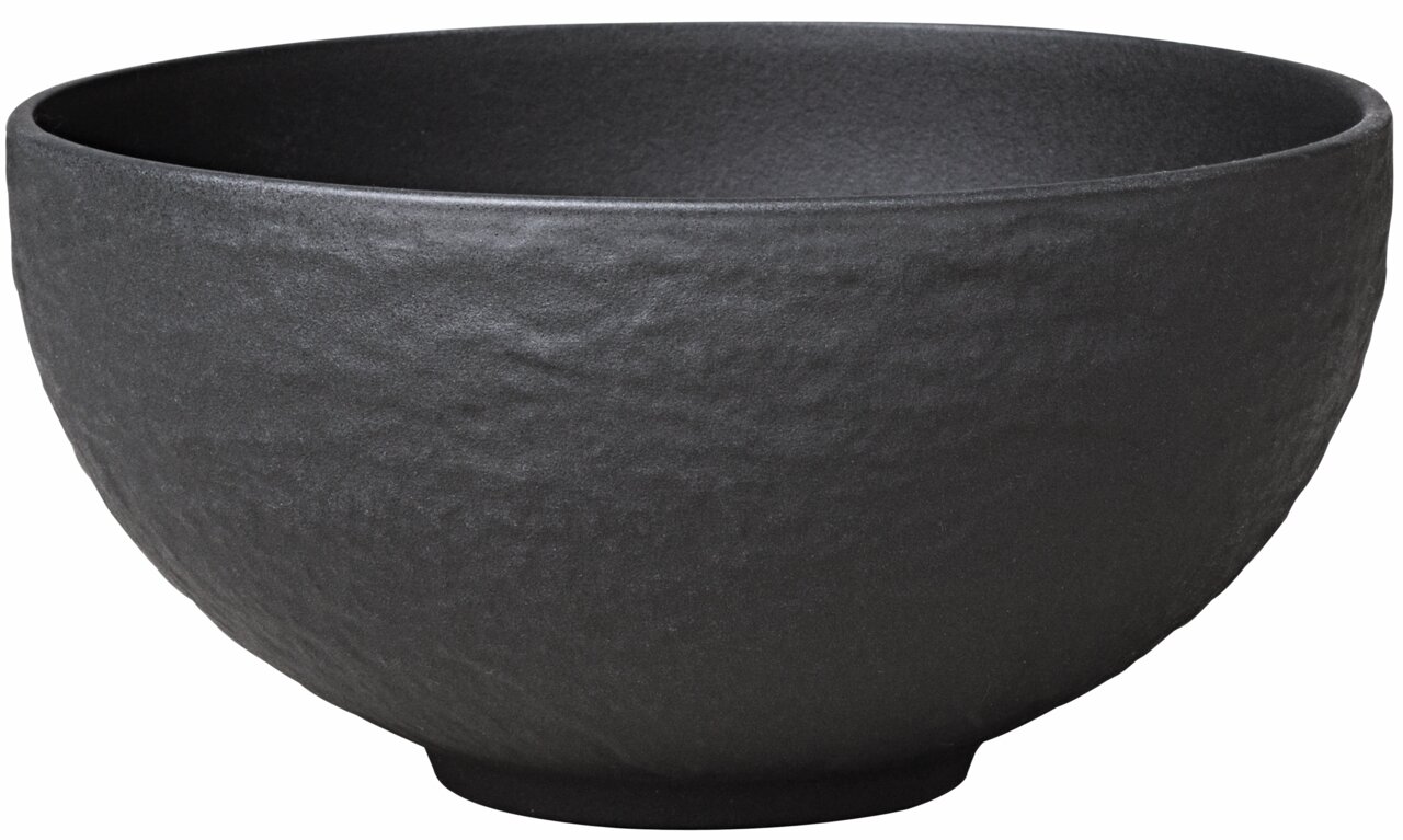 Schwarze Schale mit rauer Oberfläche, seitliche Perspektive