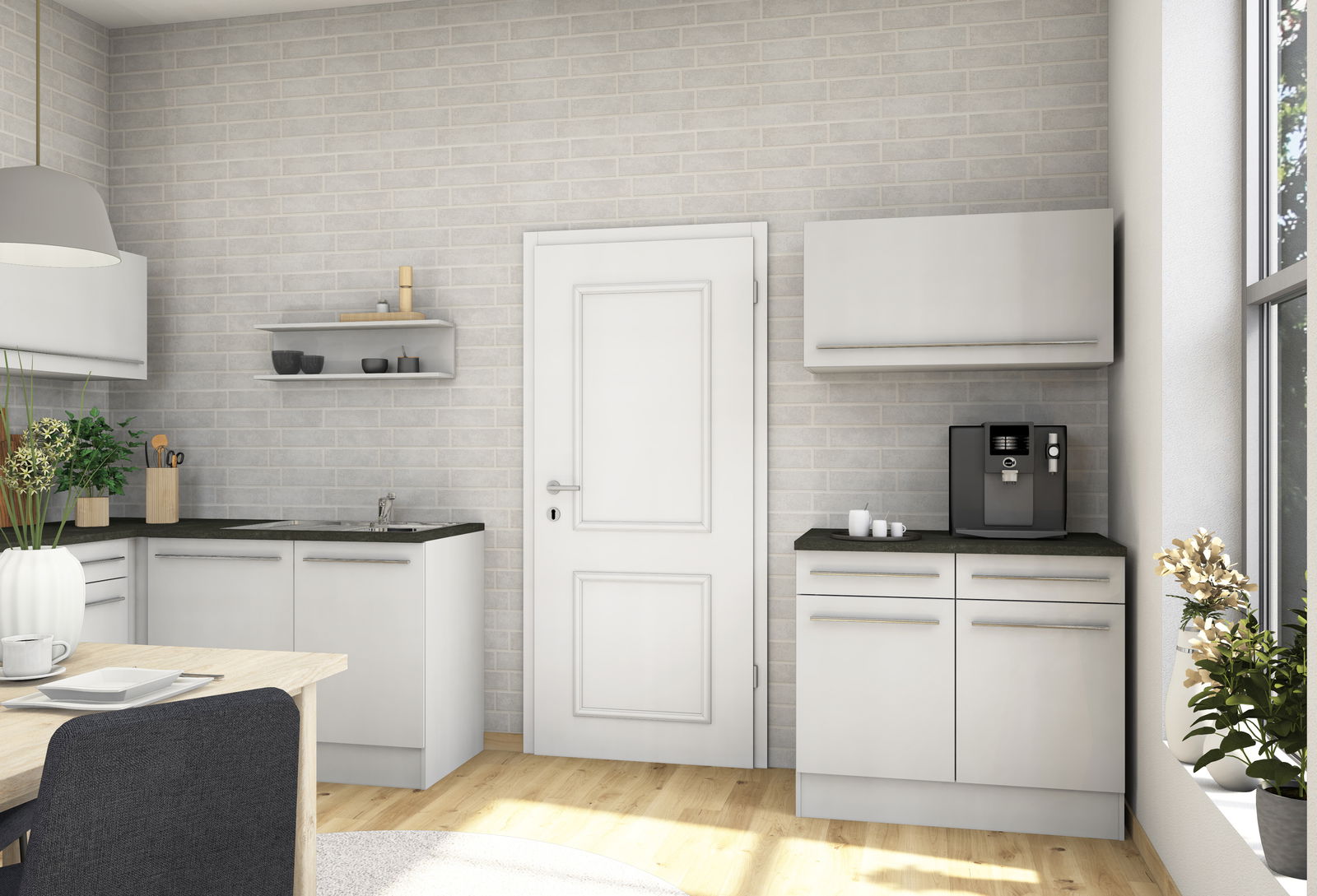 Yourkitchen Hängeschrank JAZZ Moderner Hängeschrank in einer stilvollen Küche, seitliche Perspektive