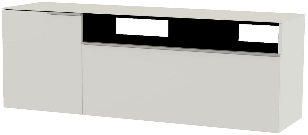 Hänge-Lowboard in moderner, minimalistischer Optik, seitliche Perspektive
