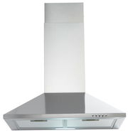 Edelstahl-Dunstabzugshaube in Frontalansicht mit Bedienelementen auf der rechten Seite