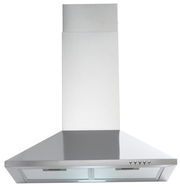 Edelstahl-Dunstabzugshaube in Frontalansicht mit Bedienelementen auf der rechten Seite