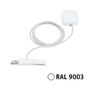 Weißes Stromeinspeisungskabel mit rechteckigem Anschluss und RAL 9003 Farbcode, von oben betrachtet.