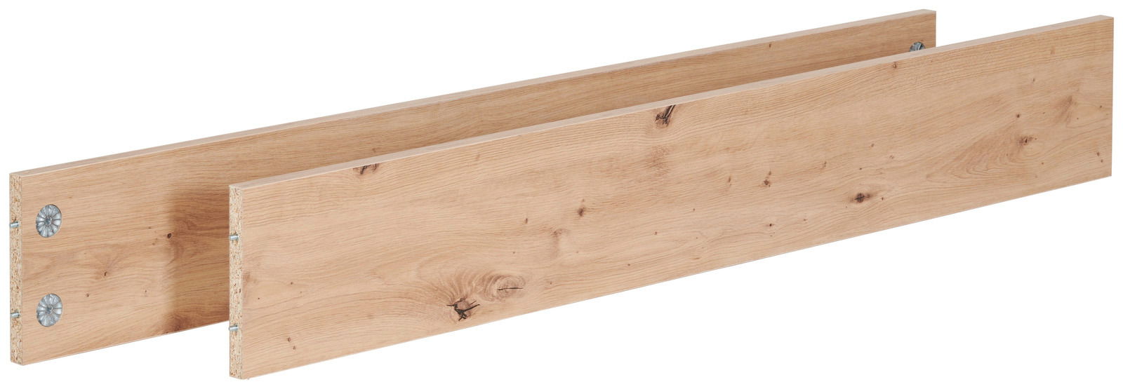 Zwei Holzpaneele in Eichenoptik, seitliche Perspektive