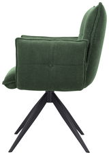 Grüner Armlehnstuhl aus Cordstoff mit schwarzem Metallgestell, Seitenansicht