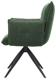 Grüner Armlehnstuhl aus Cordstoff mit schwarzem Metallgestell, Seitenansicht