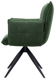 Grüner Armlehnstuhl aus Cordstoff mit schwarzem Metallgestell, Seitenansicht