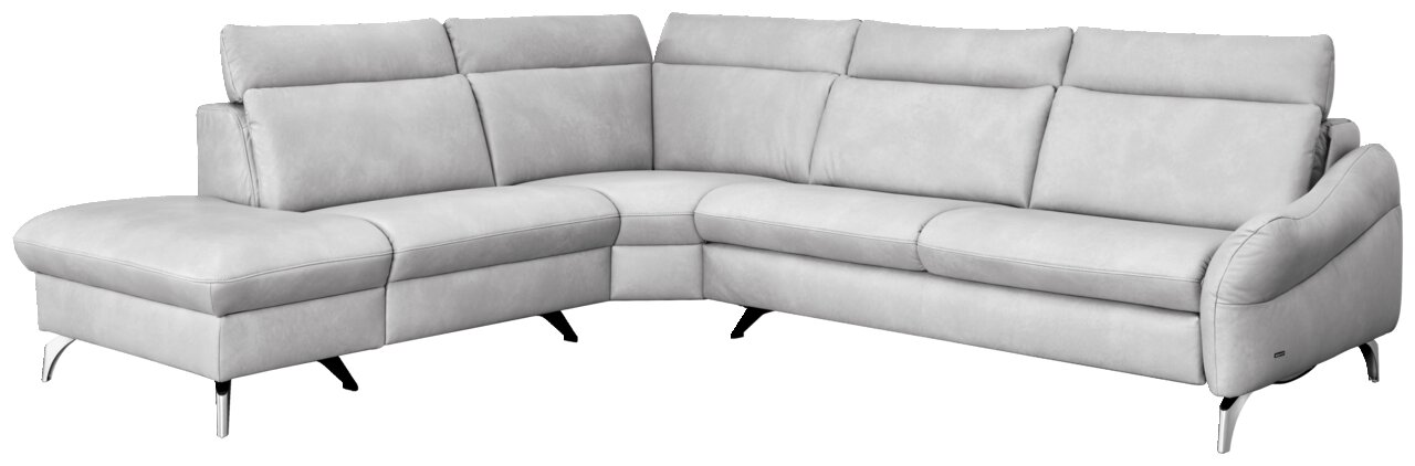Himolla Ecksofa 1177 SPEKTRA Graue Polsterrundecke in L-Form mit modernen Metallfüßen, Perspektive von vorne links