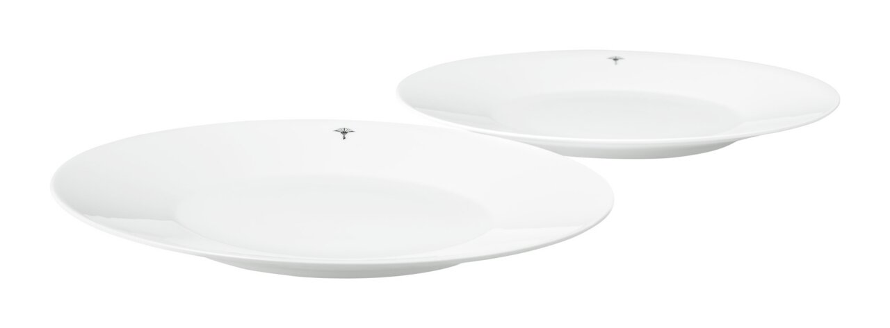 JOOP! Speiseteller 2er-Set DINING GLAMOUR Zwei weiße Speiseteller mit dezentem Logo, seitliche Perspektive