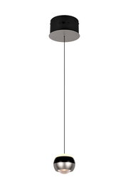 Moderne Pendelleuchte mit kugelförmigem Design, silbernem und schwarzem Finish, von unten betrachtet.
