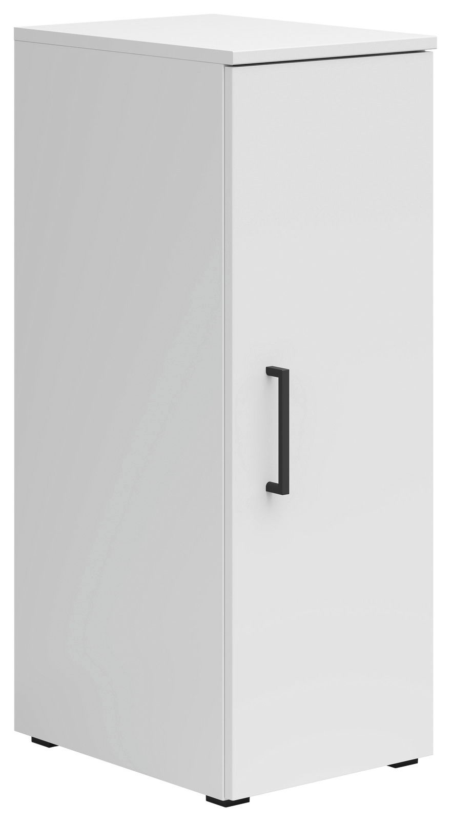 Carryhome Mehrzweckschrank MULTISTAURAUM Weißer Mehrzweckschrank mit schwarzem Griff, perspektivisch von vorne links betrachtet.
