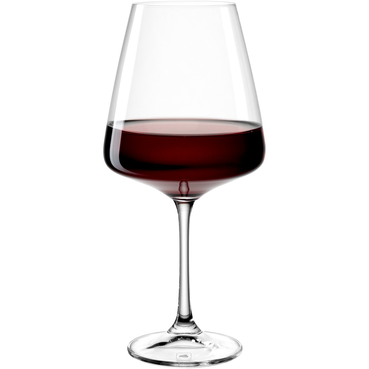Paladino-rodewijnglas 660 ml, gevuld met rode wijn, zijaanzicht