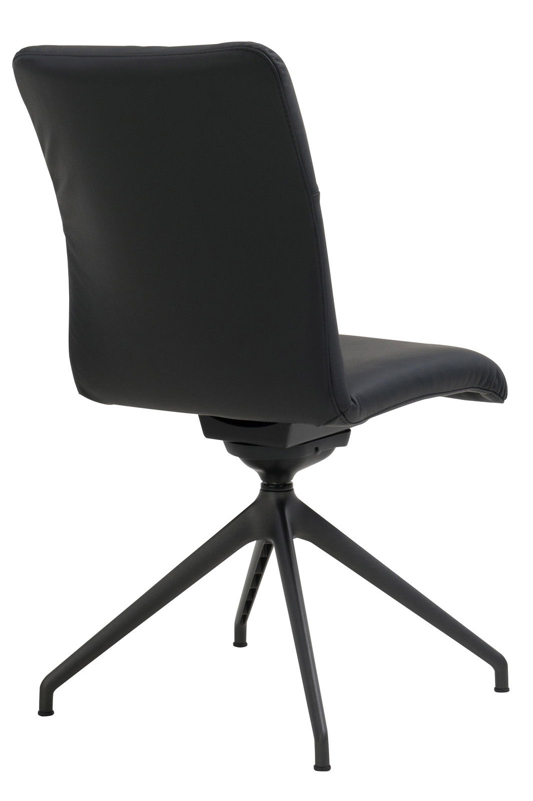 Moderner schwarzer Stuhl mit vierbeinigem Metallgestell, Rückansicht