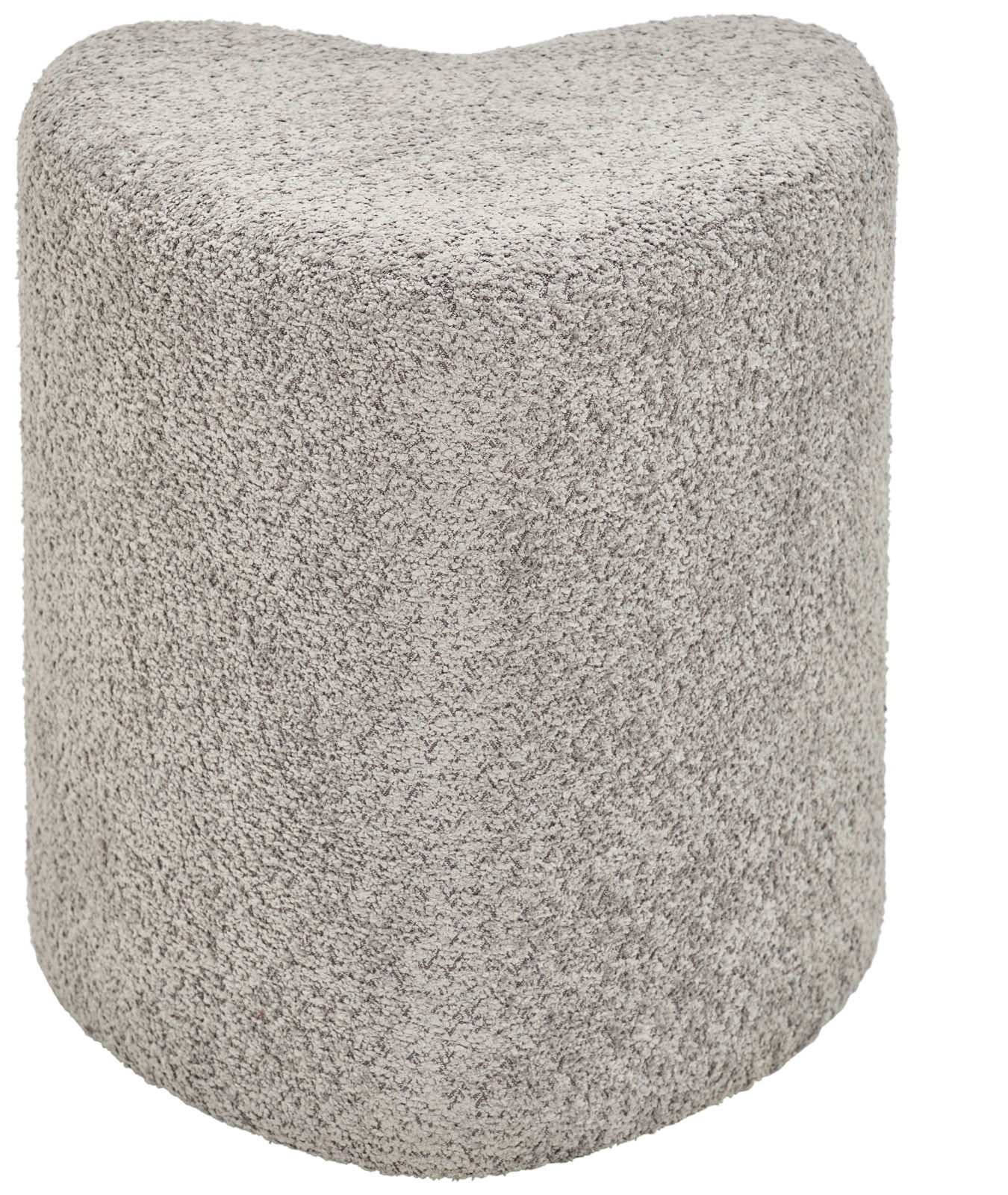 Grauer, texturierter Hocker XORA ANIKA in Herzform, seitliche Perspektive