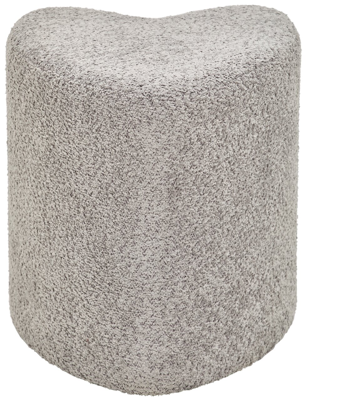 Grauer, texturierter Hocker XORA ANIKA in Herzform, seitliche Perspektive