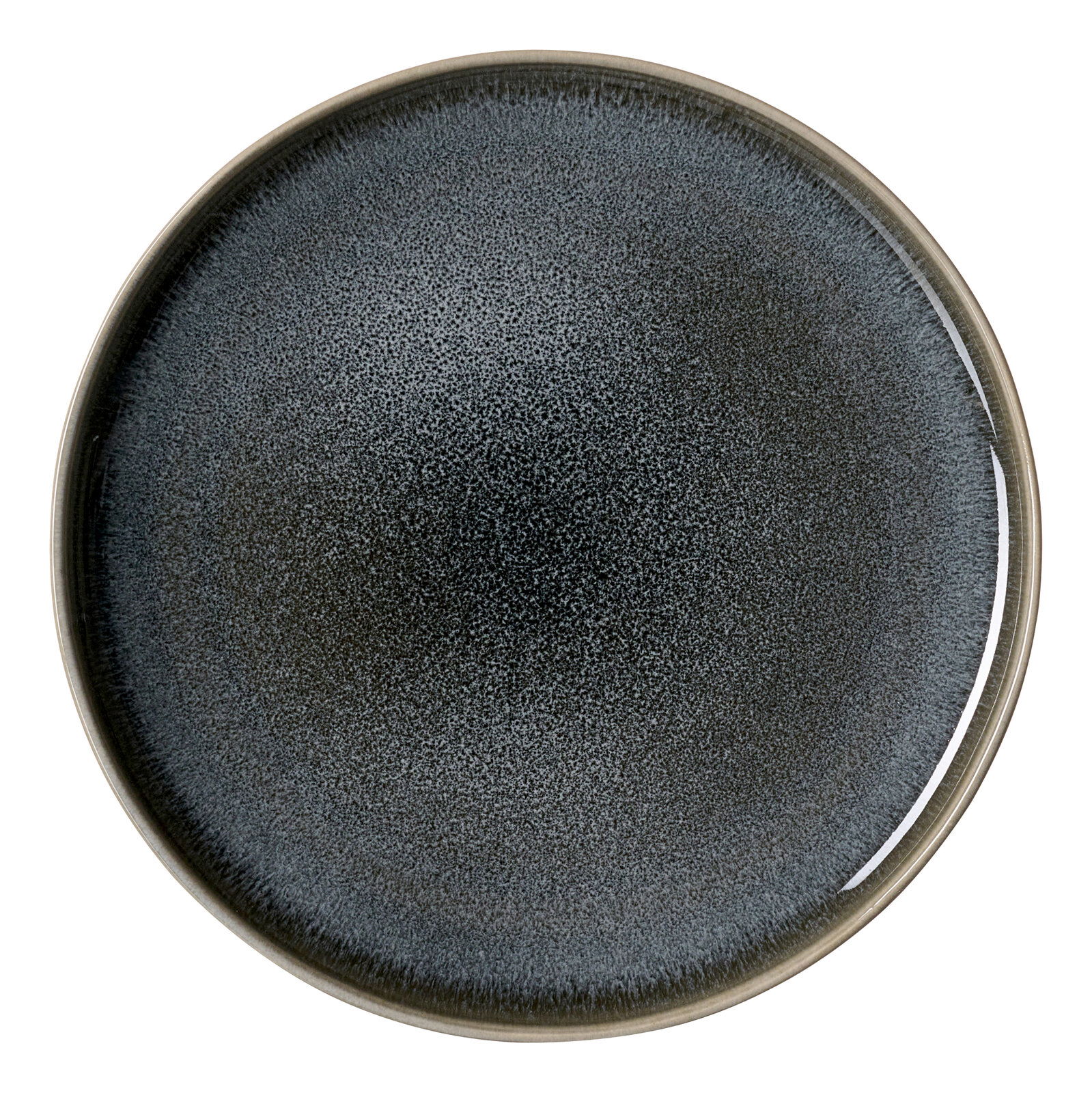 Runder Beilagenteller EDA SCHIEFER von Ritzenhoff & Breker, 11,5 cm, in Draufsicht, mit dunkler, gesprenkelter Oberfläche.