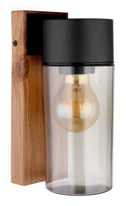Außenleuchte mit Holzhalterung und Glasabdeckung, seitliche Perspektive
