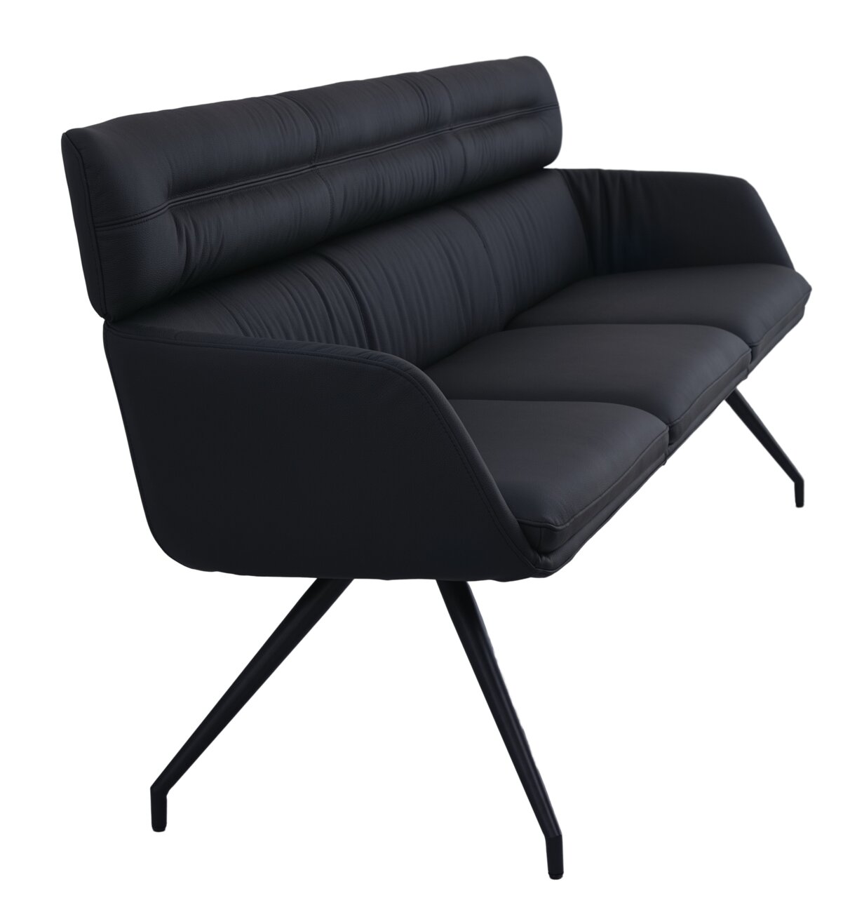 Schwarze Sitzbank mit modernem Design, seitliche Perspektive