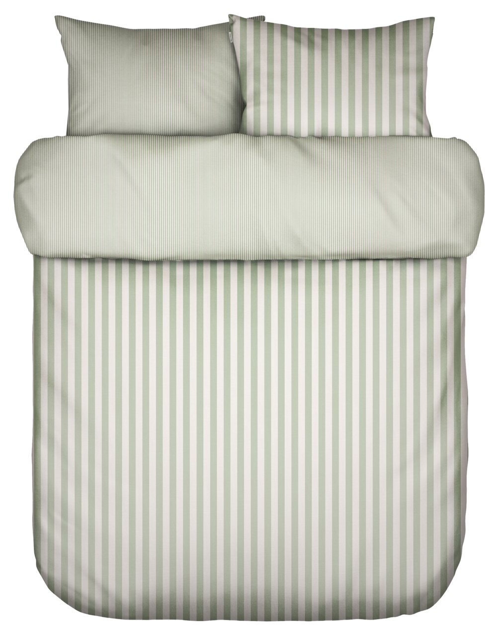 Bettwäsche-Set 135x200cm mit grün-weißen Streifen, Draufsicht