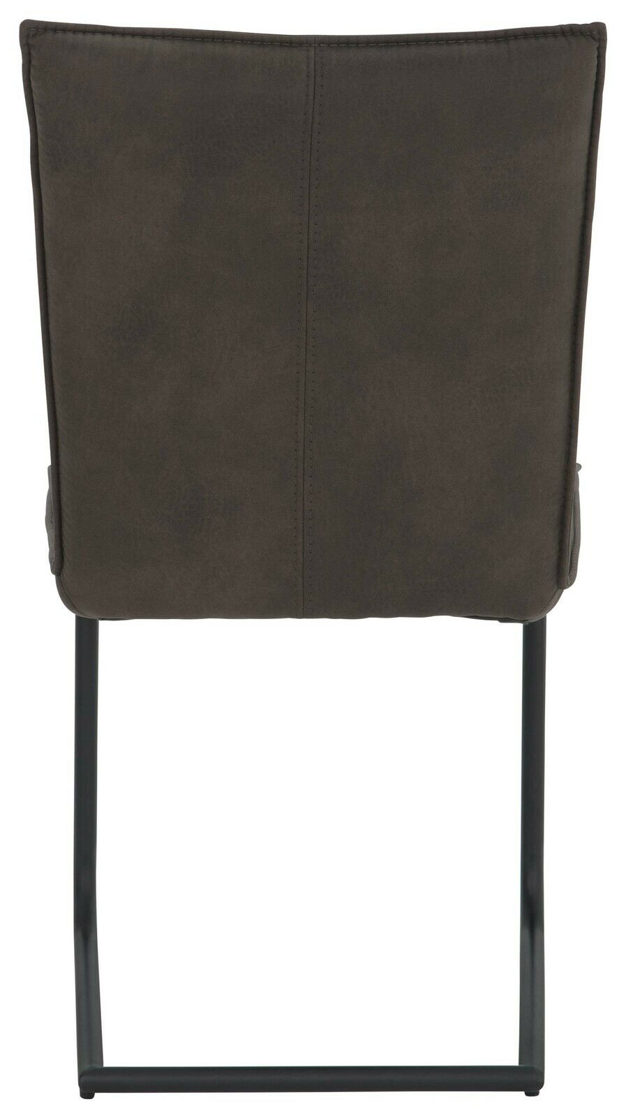 Rückansicht eines Freischwinger-Stuhls der Serie SCALA von Valnatura mit dunklem Bezug und schwarzem Metallgestell.