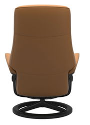 Rückansicht eines braunen Einzelsessels mit schwarzem Drehgestell