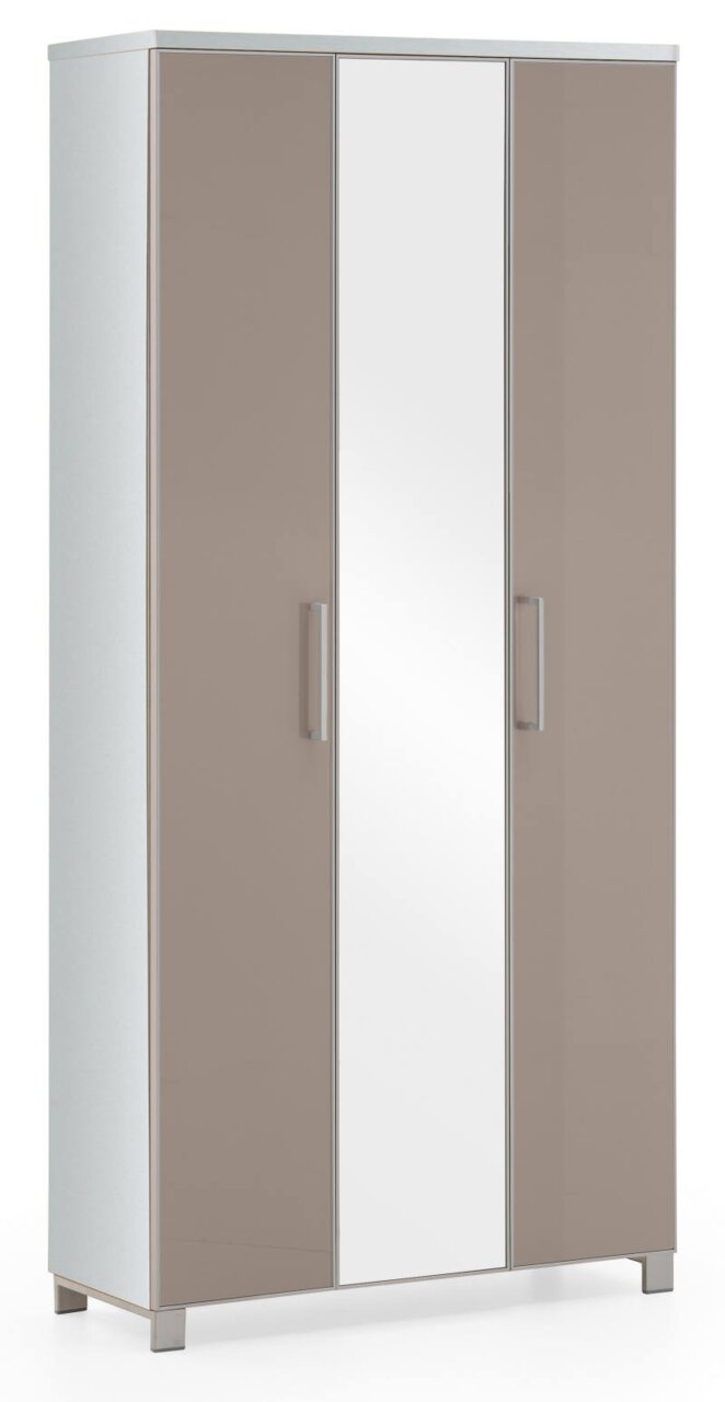 Moderner XL-Dielenschrank der Serie SANTINA mit Spiegeltür, seitliche Perspektive