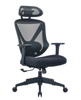 Ergonomischer Drehstuhl mit Netzrückenlehne und Kopfstütze, seitliche Perspektive