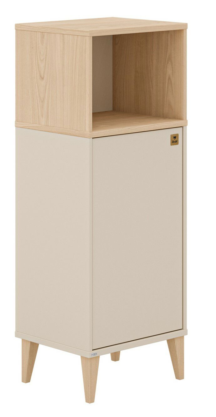 Hochwertiges Highboard MILA&BEN von Paidi mit linkem Türanschlag, in hellem Holzdesign, frontal abgebildet.