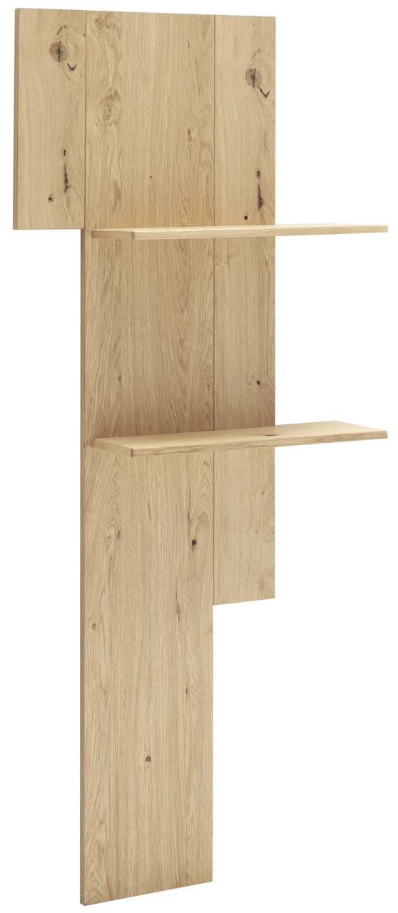 Holz-Wandregal mit zwei Regalböden, seitliche Perspektive