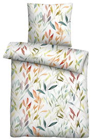 Bettwäsche-Set mit buntem Blätterdesign in Aquarelloptik, Draufsicht