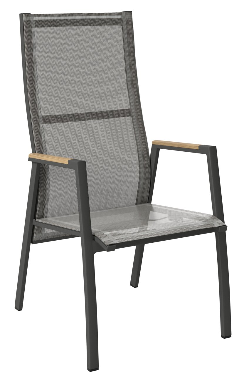 Ambia Garden Gartensessel TERUEL PLUS Moderner Gartensessel mit Metallrahmen und Holzarmlehnen, seitliche Perspektive