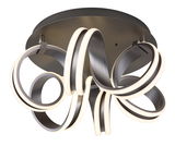 Moderne Deckenleuchte mit geschwungenen LED-Lichtbändern, Ansicht von unten.